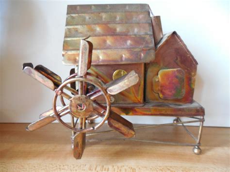 metal handmade happy days grist mill music box|Vintage Copper Metal Mill Music Box Plays Happy Days Paddle .